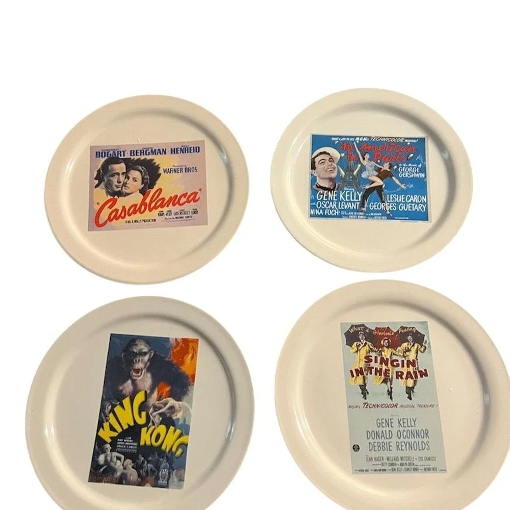 Pottery Barn Hollywood Movie Poster Cocktail Plates Set 4 Casablanca gene kelly‎